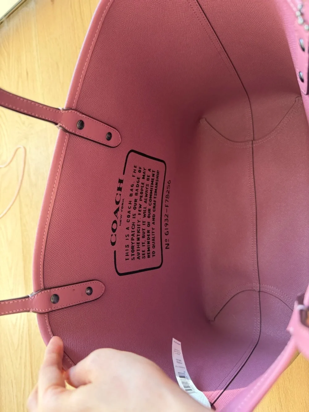 Coach Beige Signature Canvas Tote with Pink Trim and Purple Horse - Picture 5 of 6